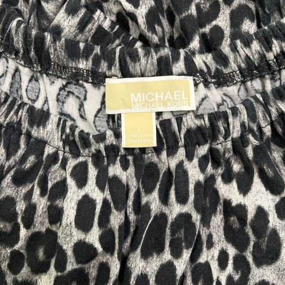 Michael Kors Leopard Animal Print Off Shoulder Top Blouse Women’s Size Large - Picture 5 of 7